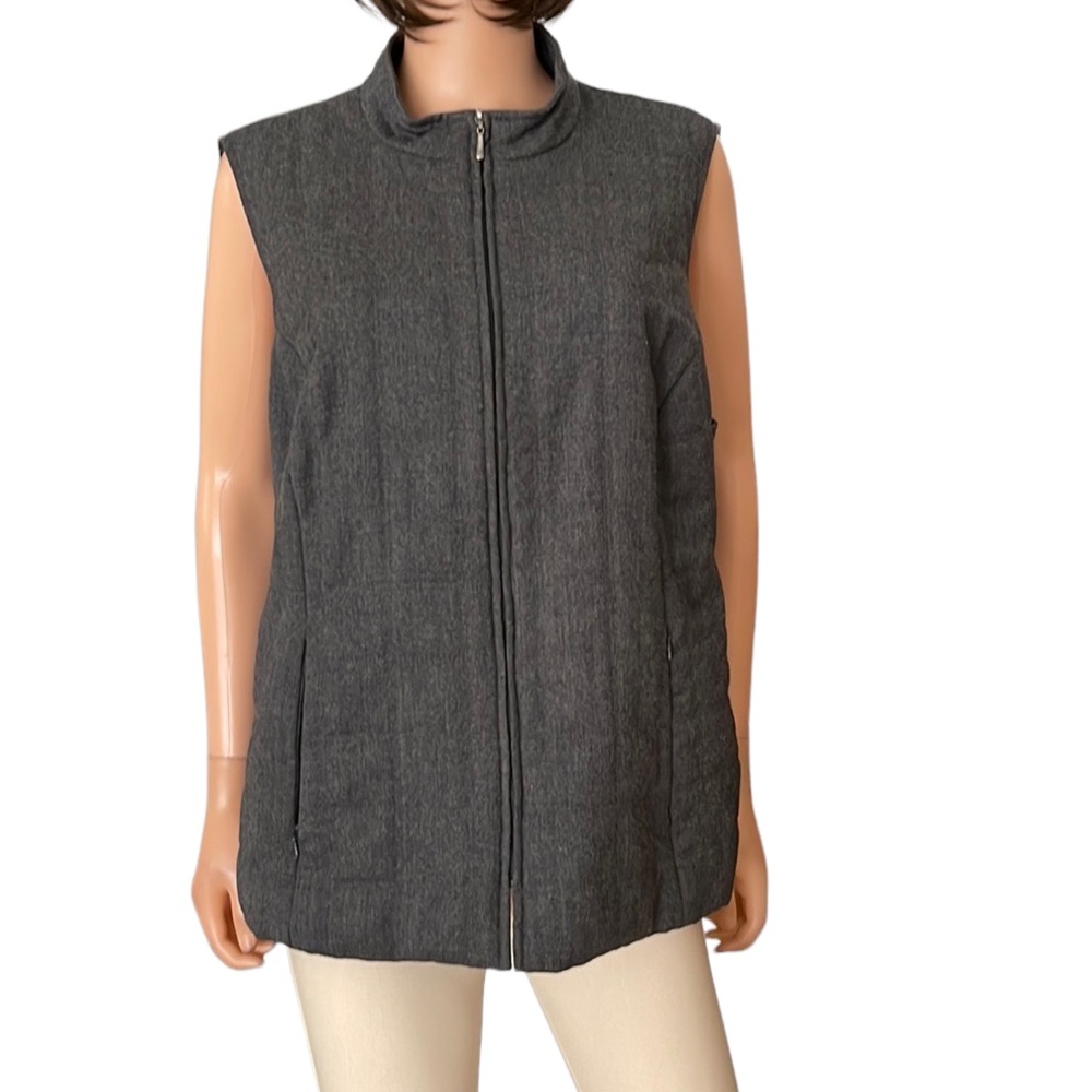 Vintage Talbots 100% Wool Quilted Vest Gray Size 12